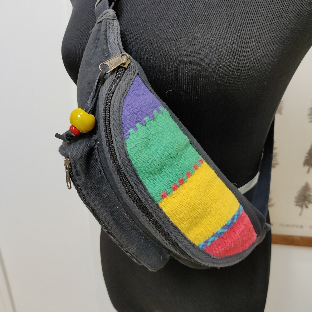 Vintage Black Multi-Color Woven Waist Bag - Picture 3 of 11